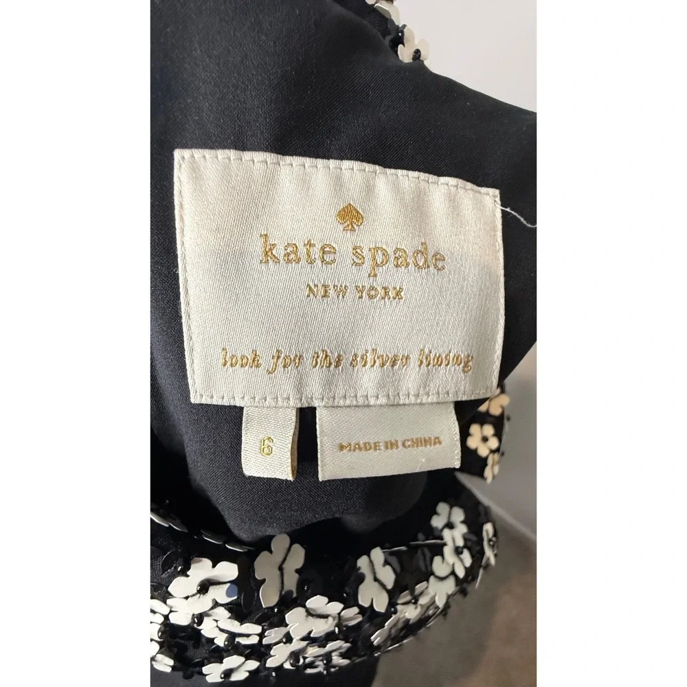 Kate‎ Spade Black Floral Sequin Collar Sleeveless Dress Size 6 Mini Shift